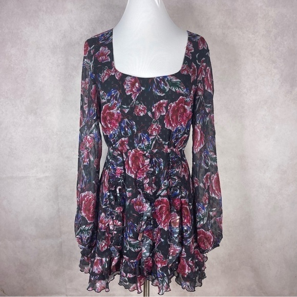 La Maison Talulah Ardour Mini Chiffon Dress In Midnight Rose Women's Size M - Picture 1 of 11